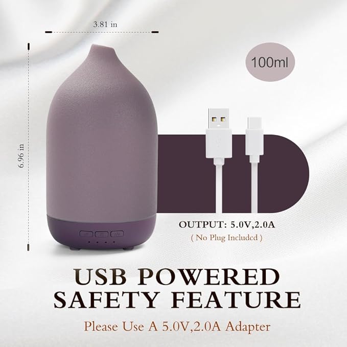 Essential Oil Diffusers, Aromatherapy Diffuser for Essential Oils, 100ml Ceramic Oil Diffusers for Large Room - 5 Timers, Warm Ambient Light, Auto-Off