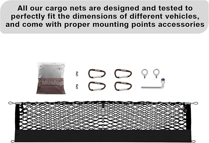Muslogy Truck Bed Cargo Net Compatible with Toyota Tacoma 2005-2022 2023 Accessories Storage Organizer Pickup Truck Bed Envelope Style Cargo Net with Heavy Duty Carabiner