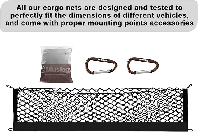 Muslogy Trunk Cargo Net Compatible with Kia Telluride 2025 2020-2024 Accessories Storage Organizer Envelope Style Cargo Net with Metal Carabiners