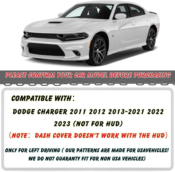 Non-Slip Dash Cover Dashboard Cover Mat Custom Fit Center Console Cover Sunshield Protector Pad Compatible with Dodge Charger 2011 2012 2013-2021 2022 2023 Accessories Pad (Black Trim)