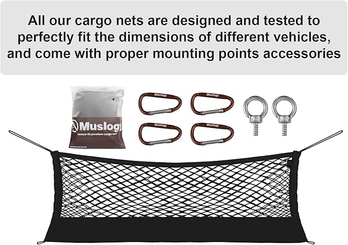Muslogy Truck Bed Cargo Net Envelope Style Compatible with 2024 2025 Toyota Tacoma Accessories Elastic Mesh Bed Net Stretchable Cargo Organizer with Hooks and Stainless Screw Replacement