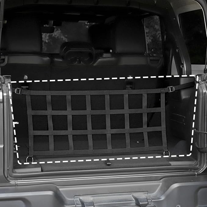 RT-TCZ for Jeep JL Rear Trunk Mesh Cargo Net for Jeep Wrangler JL JLU 2018 up Trunk Organizer Storage Accessories Black