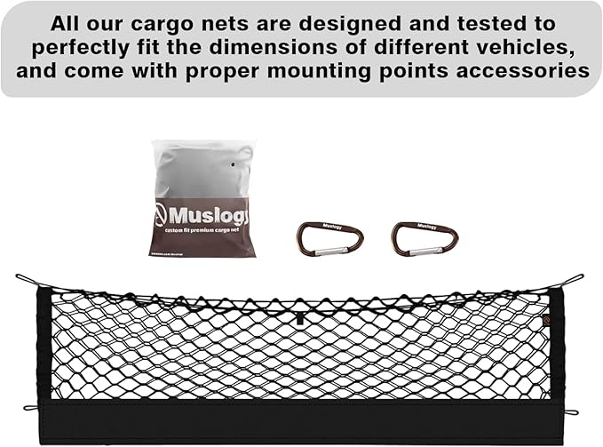 Muslogy Envelope Style Trunk Cargo Net Compatible with 2015-2020 Chevy Suburban, GMC Yukon XL Accessories Upgraded Mesh Storage Luggage Net with Metal Hooks