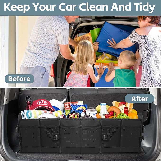 Car Trunk Organizer,Heavy Duty Collapsible 95 L Capacity Car Trunk Storage Organizer,Multi-Compartment Pockets, Adjustable Straps - Ideal for Travel, Camping, Shopping,Perfect for SUV, Truck, Sedan