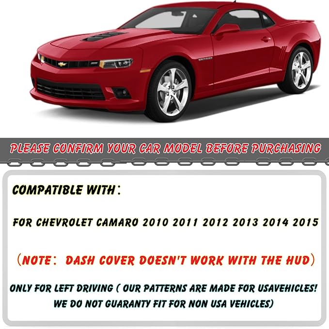 Non-Slip Dash Cover Dashboard Cover Mat Custom Fit Center Console Cover Sunshield Protector Pad Compatible with for Chevy Chevrolet Camaro 2010 2011 2012 2013 2014 2015 (Red Trim)