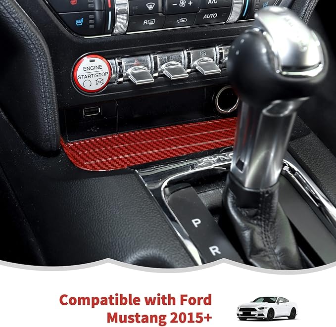 RT-TCZ Gear Shift Panel Storage Box Organizer Tray Center Console Trim Cover Interior Accessories for Ford Mustang 2015 2016 2017 2018 2019 2020 2021,Red Carbon Fiber