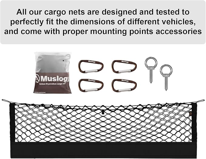 Muslogy Truck Bed Cargo Net Compatible with Ford F-150 & Lightning 2015-2025, Accessories Storage Organizer Pickup Truck Bed Envelope Style Cargo Net with Heavy Duty Carabiners