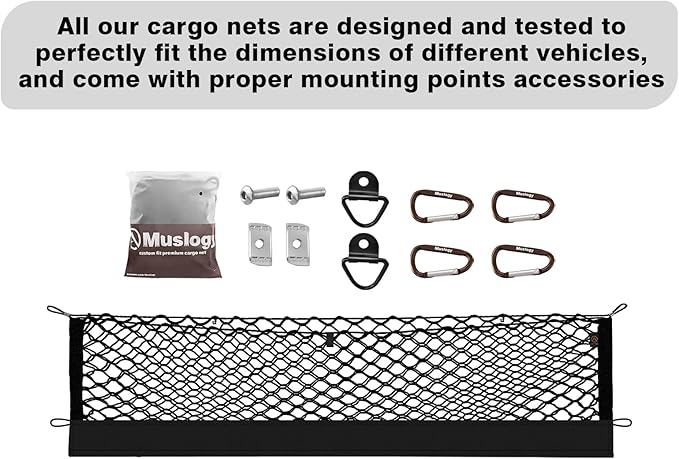 Muslogy Truck Bed Cargo Net Compatible with Nissan Titan 2017-2025 Accessories Storage Organizer Pickup Truck Bed Envelope Style Cargo Net with Heavy Duty Carabiners