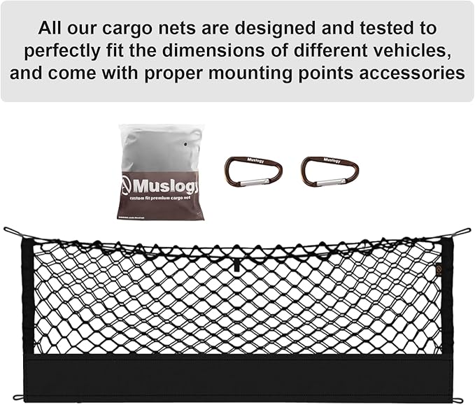 Muslogy Envelope Style Trunk Cargo Net Compatible with 2014-2025 Toyota Highlander Accessories Custom Fit Trunk Organizer Upgraded Mesh Storage Luggage Net with Metal Hooks
