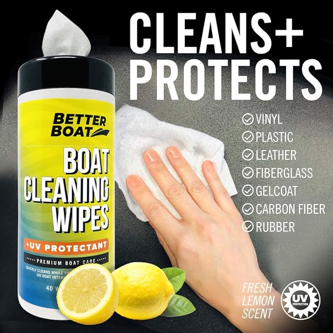 Boat Cleaner Wipes with UV Protection, Marine Vinyl Cleaner and Protectant, for Boat Seats, Car Leather, Dashboard, Console, Interior, and Exterior Cleaning Supplies