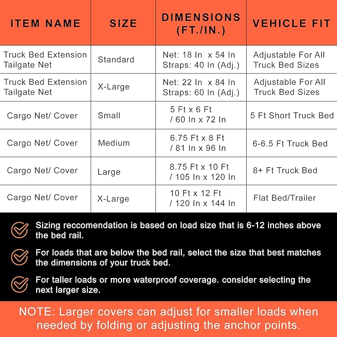 Heavy Duty Cargo Net Load Cover for Truck & Trailer, Tough Anti-Tear Mesh, Metal D-Rings + Straps - Large- 8.75' x 10' - USA Based