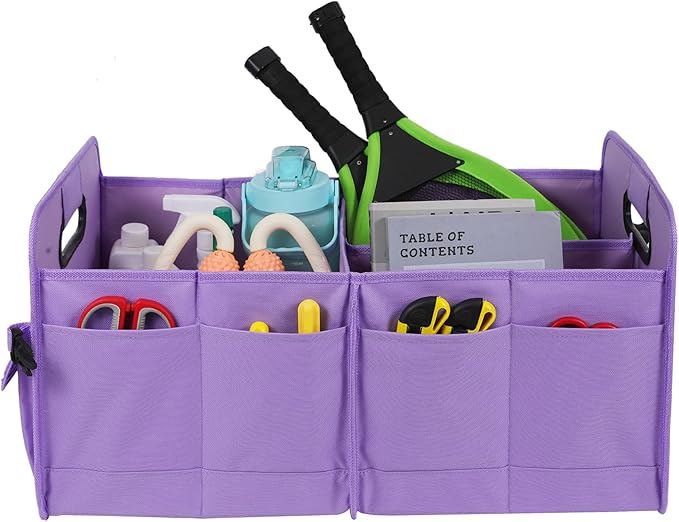 Car Trunk Organizer, Purple, Unisex, Foldable, Non-slip, Adjustable Straps, Multiple Compartments, 600D Oxford Cloth Material