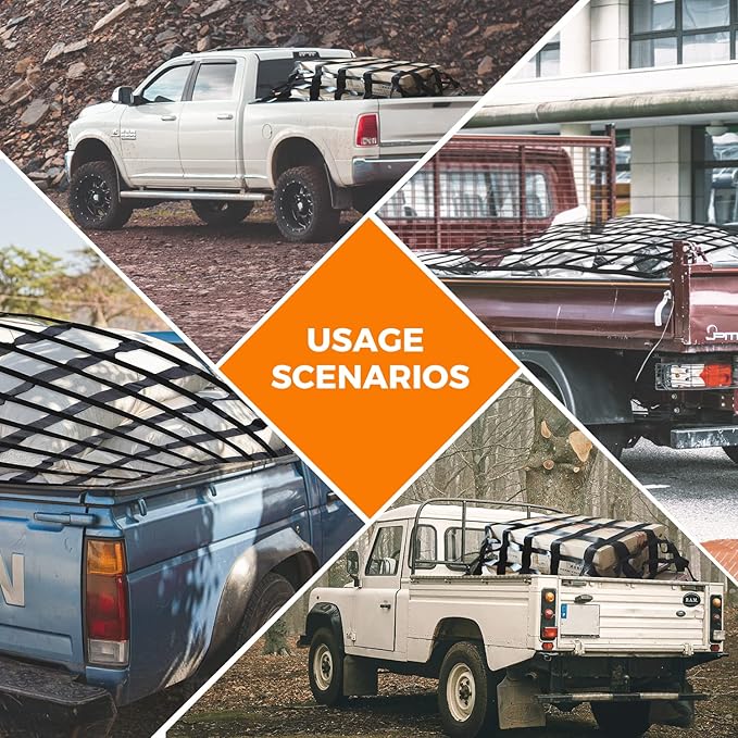 Cargo Net for Pickup Truck Bed Adjustment 66"x82" Truck Bed Cargo Netting with S-Hook Fittings 2” Wide Heavy Duty Small Trunk Cargo Nets Automotive Carrier for SUV Car Trailer