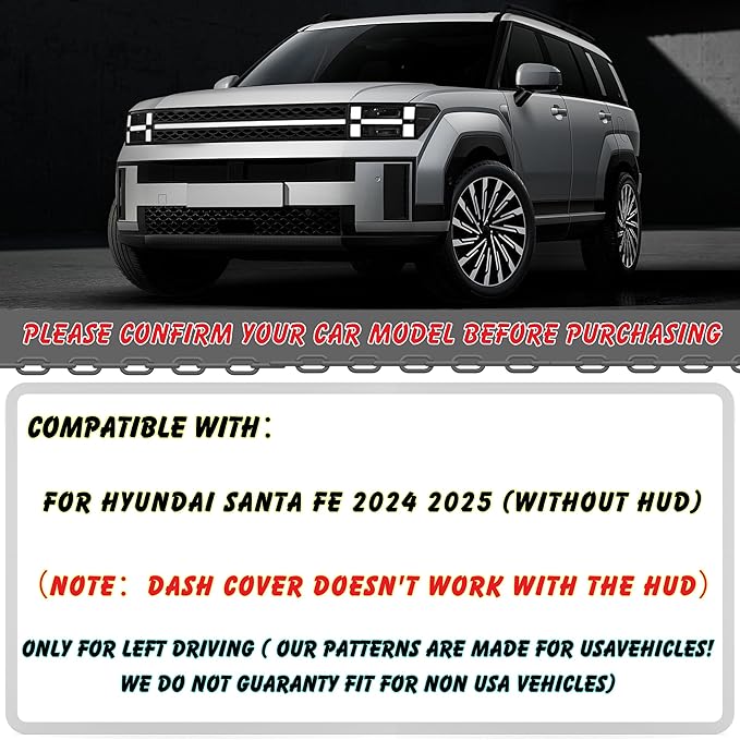 Non-Slip Dash Cover Dashboard Cover Mat Custom Fit Center Console Cover Sunshield Protector Pad Compatible with 2024 2025 Hyundai Santa Fe MX5 (Hyundai Santa Fe 2024-2025(Without HUD))