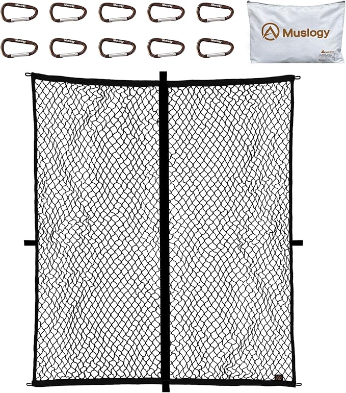 Muslogy Truck Bed Cargo Net Compatible with Pickup Truck Bed Organizer Stretchable 4'x4' to 7'x7' High Elastic Heavy Duty Upgraded Reinforced Storage Net with 10 Metal Carabiners (Single Layer)