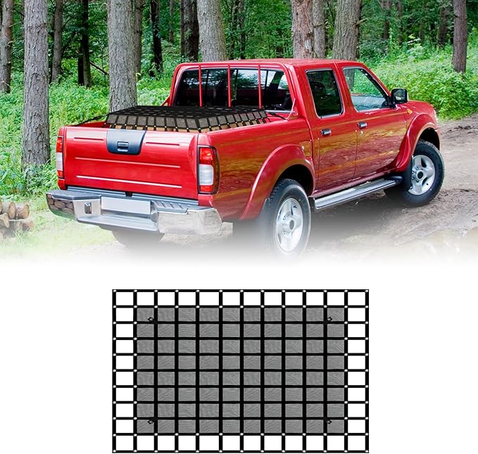 Heavy Duty Truck Cargo Net with Mesh, 6.75 ft x 8 ft 1500LBS Capicity Stretchable Truck Bed Cargo Net with Straps & Cam Buckles & J-Hooks for Pickup (81" x 96")