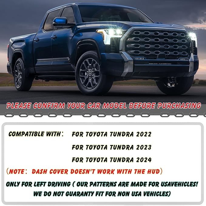 Non-Slip Dash Cover Dashboard Cover Mat Custom Fit Center Console Cover Sunshield Protector Pad Compatible with Toyota Tundra 2022 2023 2024 Accessories(Not for HUD)
