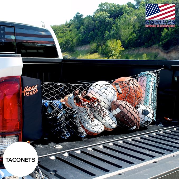 Envelope Cargo Net for Toyota Tacoma - Fits 2005-2025 - Patented Bed Rail Integration - Upgraded 5mm Bungee - Integrated Storage Bag - Heavy Duty Carabiners - Designed in USA