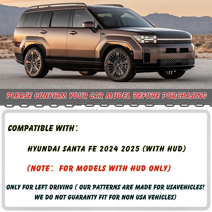 Non-Slip Dash Cover Dashboard Cover Mat Custom Fit Center Console Cover Sunshield Protector Pad Compatible with 2024 2025 Hyundai Santa Fe MX5 (Hyundai Santa Fe 2024-2025(with HUD))