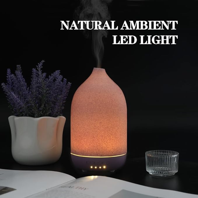 Essential Oil Diffusers, Aromatherapy Diffuser for Essential Oils, 100ml Ceramic Oil Diffusers for Large Room - 5 Timers, Warm Ambient Light, Auto-Off