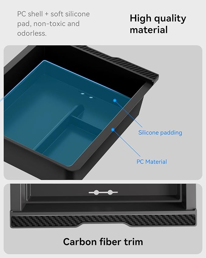2025 Upgrade Center Console Organizer Tray for Tesla Model 3 Highland Accessories 2024 2026, Divided Storage Double Layer Space Slide smoothly - 4 PCS, Black