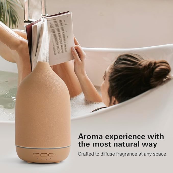 Essential Oil Diffusers, Aromatherapy Diffuser for Essential Oils, 100ml Ceramic Oil Diffusers for Large Room - 5 Timers, Warm Ambient Light, Auto-Off