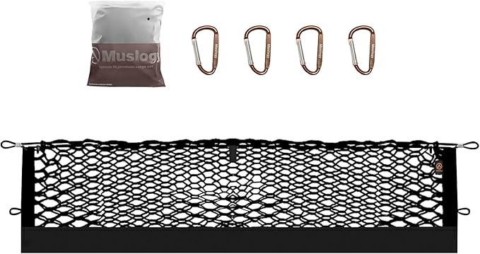 Muslogy Envelope Style Trunk Cargo Net Compatible with 2024 2025 GMC Acadia & Chevy Traverse & 2025 Buick Enclave Accessories Upgraded Mesh Storage Luggage Net with Metal Hooks