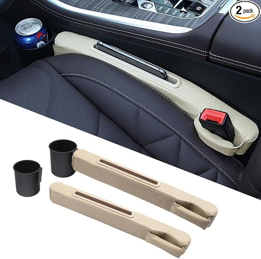 Advanced 3in1 Car Seat Gap Filler with Pocket Organizer and Removable Cupholder,Console Side Pocket Organizer,Car Seat Gap Pad for Cellphone Coin Key,Stopper and Blocker,PU Leather,2 Packs