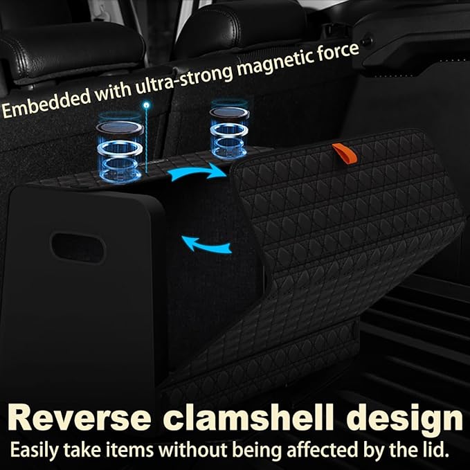 Trunk Organizers, Car Organizers, Storage Solutions, and Car Storage Organizers for SUVs, Sedans, Back Seats, and Luxury Vehicles with Lid, Leather, Small, Large (Black, M)