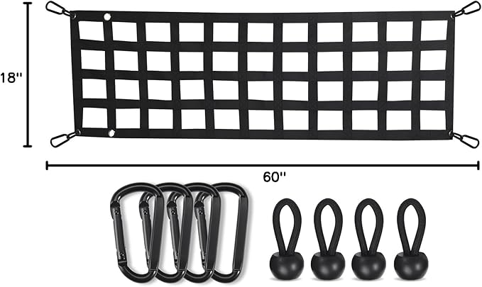 Lucky Straps Tailgate Net for Pickup Truck Bed, 60'' x 18'' Heavy Duty Tailgate Cargo Netting for Full Size Truck, Easy-to-use Tailgate Mesh for Chevrolet, Ford, Toyota, GMC, Jeep (Black)