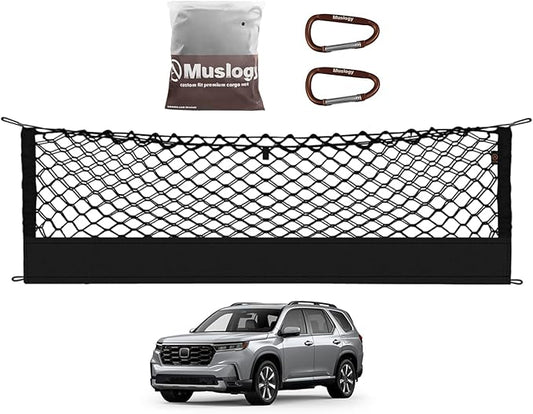 Muslogy for Pilot 2023 2024 2025 Rear Trunk Cargo Net Stretchable Organizer Elastic Mesh Net Compatible with Honda Pilot 2023+ Sport EX-L & 2026 Passport TrailSport Touring Elite