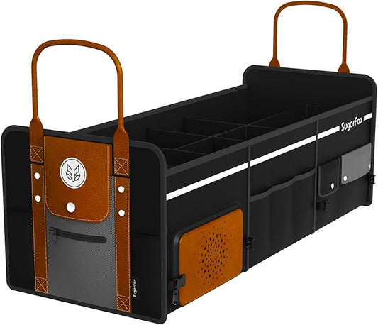 Car Trunk Organizer SUV, 95L Large Trunk Organizer for SUV, Heavy Duty Foldable Trunk Organizer with Shoe Storage, Waterproof for SUVs/Sedans, Fox Pattern-X200