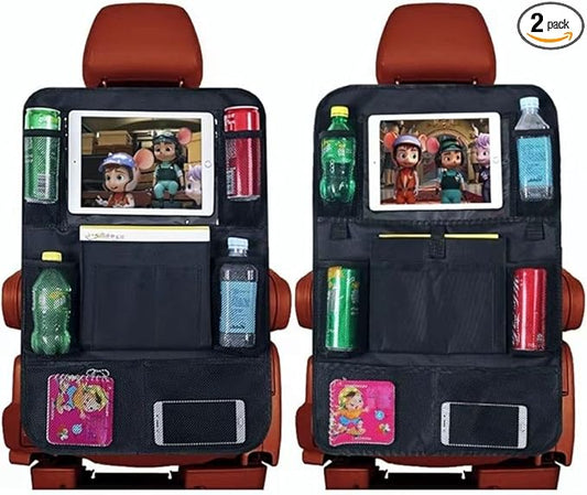 Car Backseat Organizer with 10.1'' Tablet Holder, 9 Storage Pockets, Waterproof & Durable Car Storage, Road Trip Essentials for Kids, Black, 2 Pack