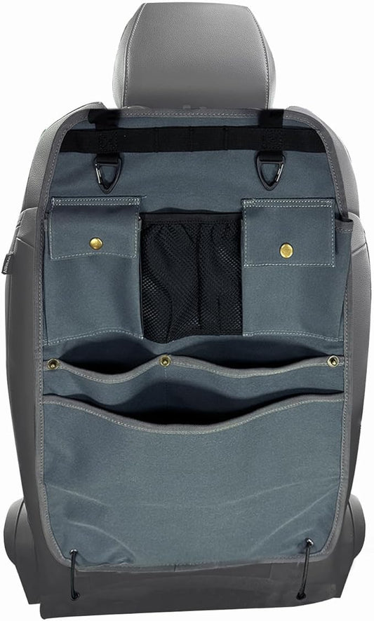 Car Seat Back Organizer with Multiple Pockets and Hooks (grey)