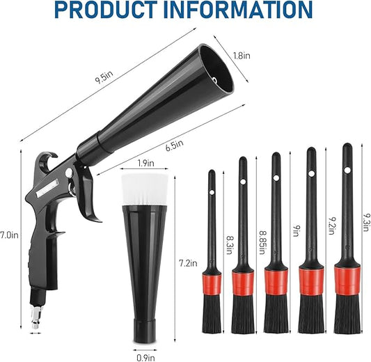 Tornado Car Cleaning Air Blow Gun – High Pressure Interior Detailing Tool with 360° Swivel Nozzle, Pneumatic Dust Blower for Auto Carpet Seats Dashboard Console Cleaning.