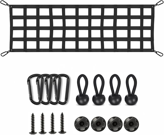 Lucky Straps Tailgate Net for Pickup Truck Bed, 60'' x 18'' Heavy Duty Tailgate Cargo Netting for Full Size Truck, Easy-to-use Tailgate Mesh for Chevrolet, Ford, Toyota, GMC, Jeep (Black)