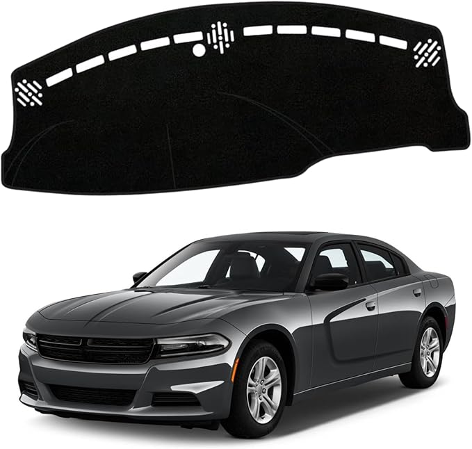 Non-Slip Dash Cover Dashboard Cover Mat Custom Fit Center Console Cover Sunshield Protector Pad Compatible with Dodge Charger 2011 2012 2013-2021 2022 2023 Accessories Pad (Black Trim)