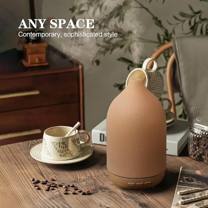 Essential Oil Diffusers, Aromatherapy Diffuser for Essential Oils, 100ml Ceramic Oil Diffusers for Large Room - 5 Timers, Warm Ambient Light, Auto-Off