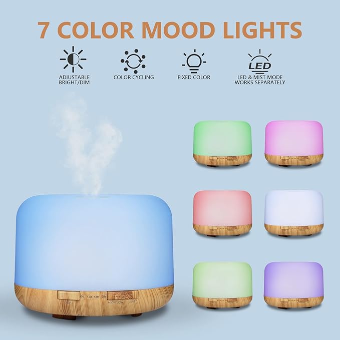 SACATR Essential Oil Diffusers for Home with 36 Oil Diffuser Sets, 500ml Aroma Diffuser for Essential Oils Large Room, Ultrasonic Cool Mist Diffuser Auto Shut-Off 4 Timers 15 Colors (36x5mL)