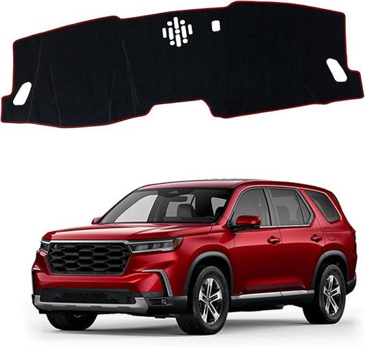 Non-Slip Dash Cover Dashboard Cover Mat Custom Fit Center Console Cover Sunshield Protector Pad Compatible with for Honda Pilot 2023 2024 2025 Accessories Pad (Without HUD) (Red Trim)