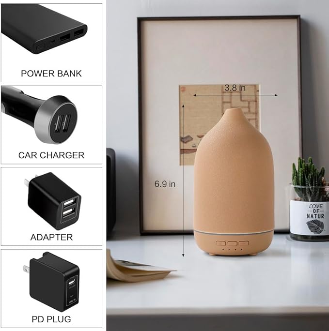 Essential Oil Diffusers, Aromatherapy Diffuser for Essential Oils, 100ml Ceramic Oil Diffusers for Large Room - 5 Timers, Warm Ambient Light, Auto-Off