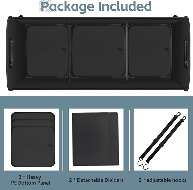 Car Trunk Organizer,Heavy Duty Collapsible 95 L Capacity Car Trunk Storage Organizer,Multi-Compartment Pockets, Adjustable Straps - Ideal for Travel, Camping, Shopping,Perfect for SUV, Truck, Sedan
