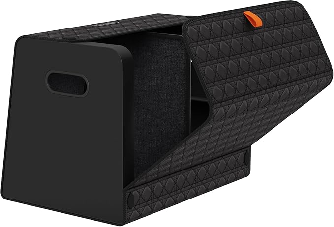 Trunk Organizers, Car Organizers, Storage Solutions, and Car Storage Organizers for SUVs, Sedans, Back Seats, and Luxury Vehicles with Lid, Leather, Small, Large (Black, M)