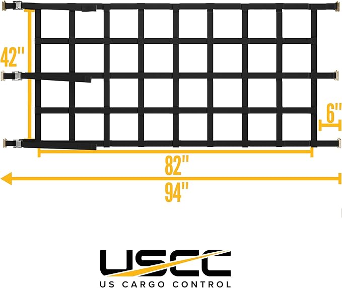 US Cargo Control E Track Cargo Nets for Trailers 82" x 42" (3-Pack), Adjustable Heavy Duty Cargo Net with Cambuckles for E-Track and X-Track Systems, 8" x 8" Holes, Use in Trailers and Box Trucks
