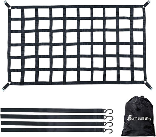 Surmountway Cargo Net for Pickup Truck Bed(82" x 50"), Truck Bed Cargo Net with Capacity 1100LBS, Heavy Duty Cargo Nets with Adjustable Cam Buckles & S-Hooks, Truck Cargo Net for Trailer Trucks