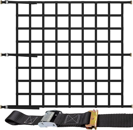 US Cargo Control E Track Cargo Net for Trailer 82" x 82", Adjustable Heavy Duty Cargo Net with Cambuckles for E-Track and X-Track Systems, 8" x 8" Holes, Use in Enclosed Trailers, Box Trucks, Garages