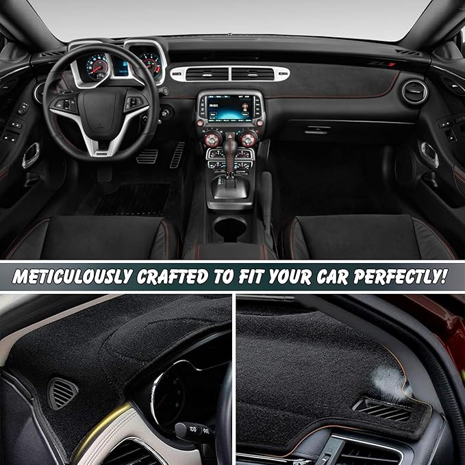 Non-Slip Dash Cover Dashboard Cover Mat Custom Fit Center Console Cover Sunshield Protector Pad Compatible with for Chevy Chevrolet Camaro 2010 2011 2012 2013 2014 2015 (Black Trim)