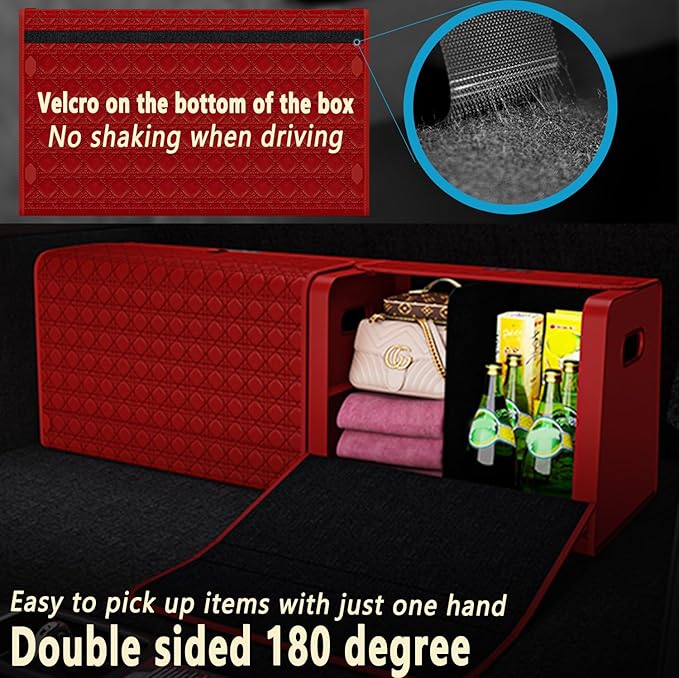 Trunk Organizers, Car Organizers, Storage Solutions, and Car Storage Organizers for SUVs, Sedans, Back Seats, and Luxury Vehicles with Lid, Leather, Small, Large (Red, L)