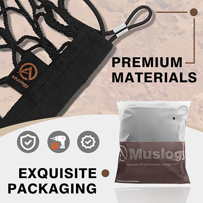 Muslogy Envelope Style Trunk Cargo Net Compatible with 2018-2024 Chevy Equinox & GMC Terrain Accessories Custom Fit Trunk Organizer Upgraded Mesh Storage Luggage Net with Metal Hooks