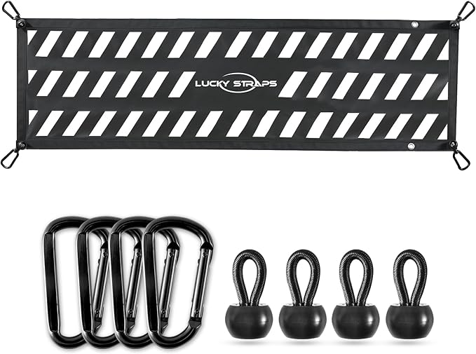 LUCKY STRAPS Tailgate Net for Pickup Truck Bed, 50'' x 15'' Heavy Duty Tailgate Cargo Netting for Small & Mid-Size Truck, Easy-to-use Tailgate Mesh for Chevy, Ford, Toyota, GMC, Dodge RAM, Jeep(Black)